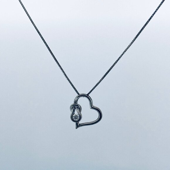 Designer Jewelry - Sterling Silver 925 Heart Pendant Necklace with Round White Crystals, 18" length